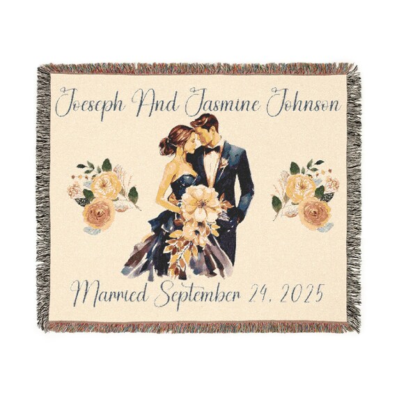 Customized Wedding Tapestry Woven Blanket: A Cherished Keepsake for Newlyweds, Anniversary or Engagement. Unique Housewarming Gift