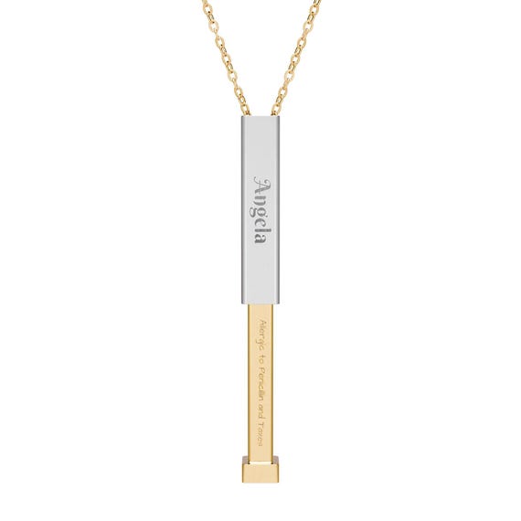 Sliding Bar Necklace | Hidden Engraved Message, Gold Finish Stainless Steel