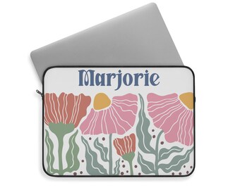 Funda floral para portátil: Diseño floral personalizado con nombre y personalización gratuitos.