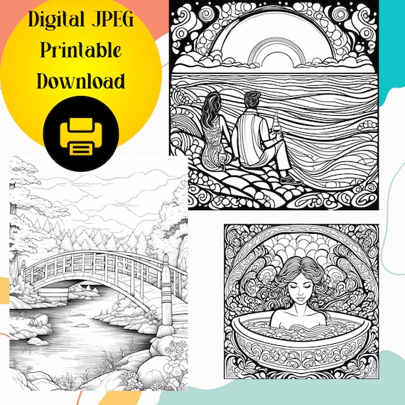 Calming Adult Coloring Pages - For Calming Stress Relief - 25 Pages On High Quality JPEG Digital Printable Download - Receive Immediately