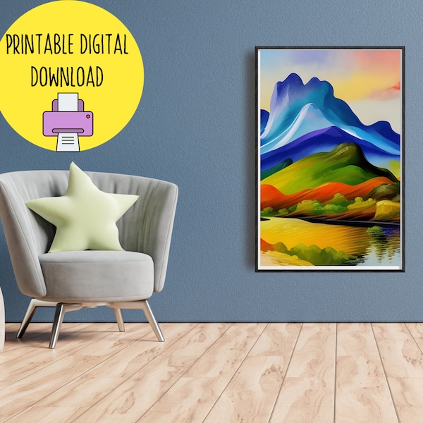 Colorful Mountain Artwork AI Nature Landscape Print Downloadable Printable Wall Decor Modern Mountain Art Abstract Mountains Midjourney
