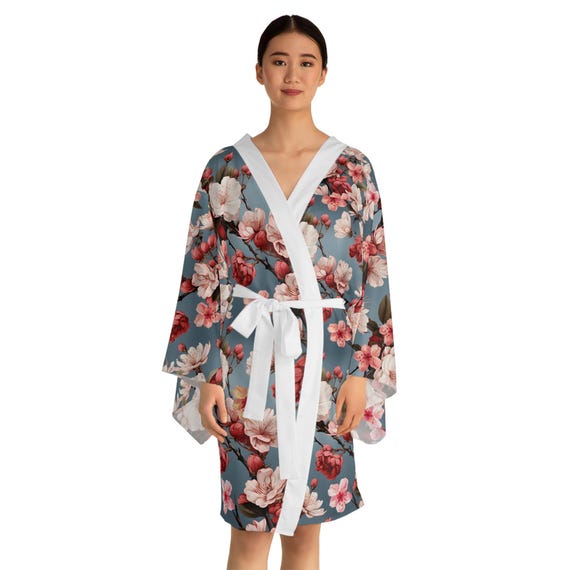 Elegant Cherry Blossom Kimono Robe - Ideal for Self-Care, Spring Relaxation, and Bridal Gifting, Lounging, Mother's Day, Birthday Present