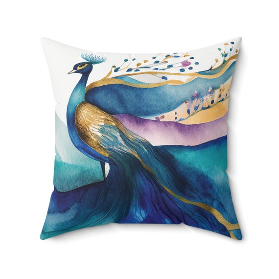 Elegant Peacock Design Throw Pillow - Add a Touch of Nature to Your Living Room! Boho Home Decor, Nature Lover's Decor, Choose from 4 sizes