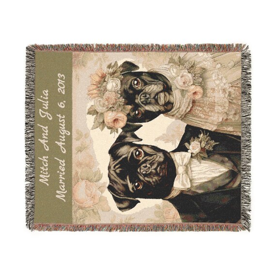 Pugs Custom Woven Blanket - A Tail-Wagging Wedding Gift for Dog Lovers, Custom Dog Wedding Gift, Anniversary Gift, Dog Lover Gift