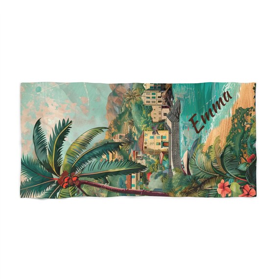 Personalized Tropical Beach Towel | Custom Name Towels, Boho Beach Decor, Summer Essentials, Vacation Towels, Gift for Her, Beach Lover