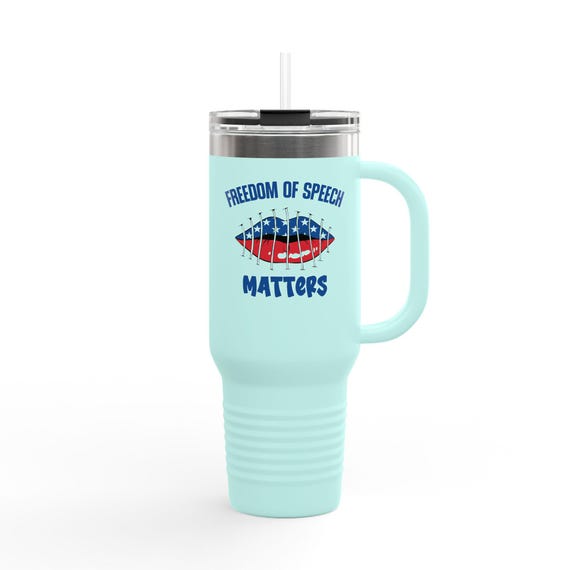 Freedom of Speech Matters 40oz Travel Mug | Patriotic USA Flag Lips
