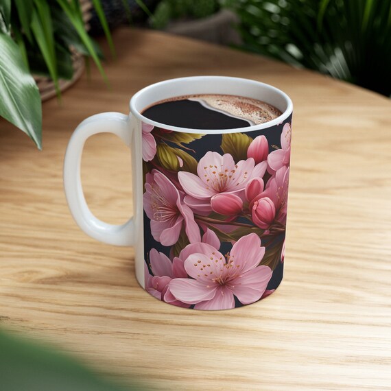 Spring Blooms Ceramic Mug - Gift for Mom, MIL, or Yourself - Cherry Blossom Design - 11oz Cup- A Great Mothers Day Gift Or Spring Addition