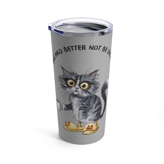 Funny Death Before Decaf Cat Tumbler 20oz - Grumpy Cat - Silly Cat-Funny Cat Themed Gift For Cat Lovers And Coffee Lovers