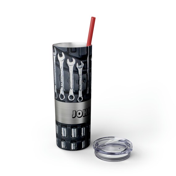 Personalized Father's Day Gift Mechanics Handyman-Skinny Insulated 20 oz With Lid And Straw-Unique Gift For Boyfriend Car Guy, Tool Handyman
