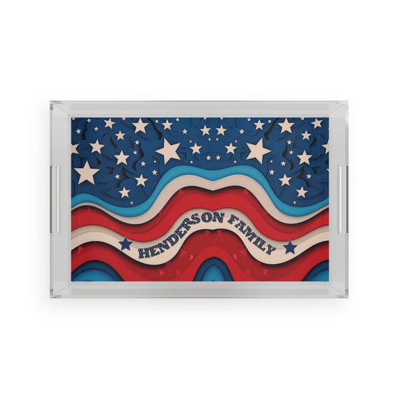 Patriotic Acrylic Serving Tray With Free Personalization | Custom RWB 4th of July Americana
