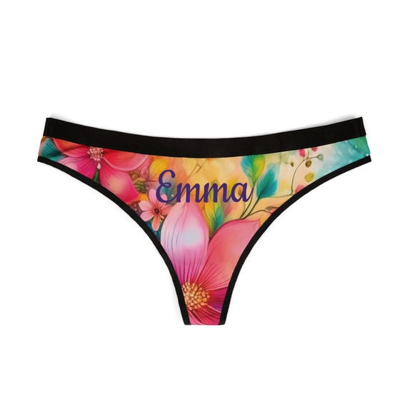 Bloom in Style: Customized Floral Thongs for Her | Personalized Birthday or Bridesmaid Gift, Gifts for Her, Birthday Lingerie