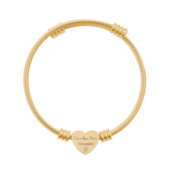 Engraved Custom Heart Cuff Bracelet | Personalized Engraving, Silver or Gold