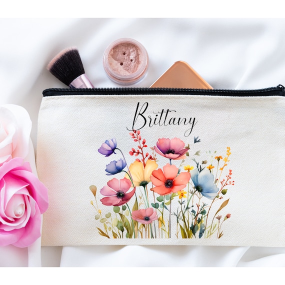 Floral Bridesmaid Makeup Bag – Personalized Wildflower Cosmetic Pouch
