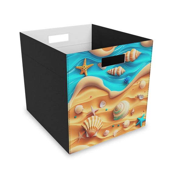 Seashell Beach Scene Felt Storage Box | Ocean Shells Design