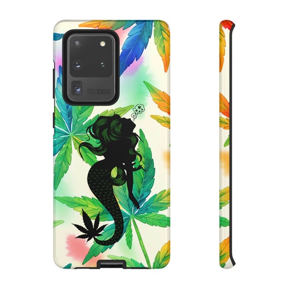 Mermaid Stoner Gift Tough Phone Case - Mermaid Getting High On Cannabis Leaf Background - Under The Sea Stoney Mermaid Stoners Gift For 420