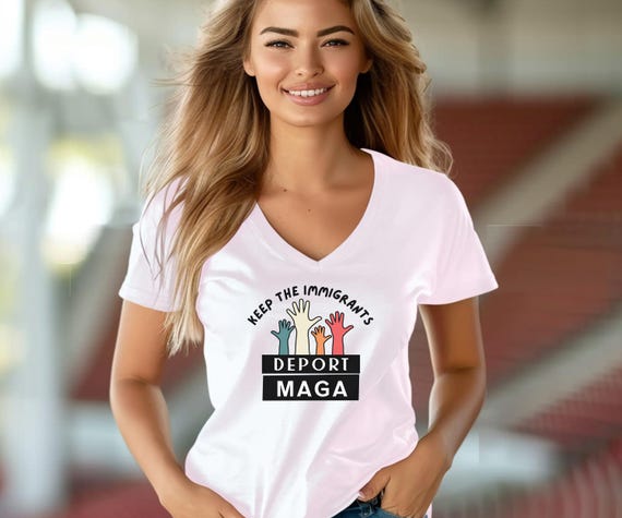 Stand Up for Immigrants: Unisex Graphic V-Neck T-Shirt for Activism & Awareness, Activism Apparel, Political Statement, Anti Trump Anti MAGA