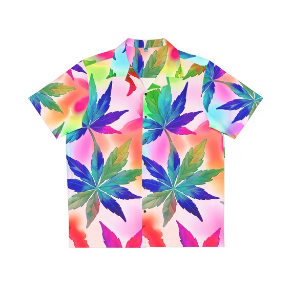 Men's Hawaiian Shirt (AOP) Colorful Cannabis Leaves All-Over-Print