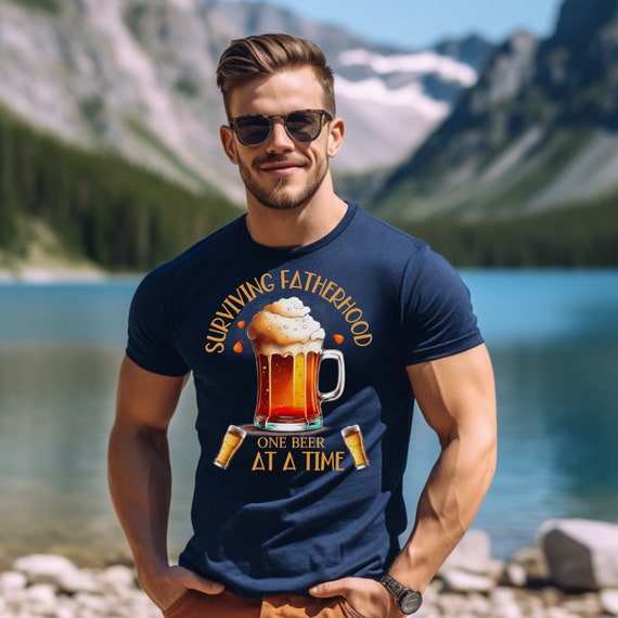 Fathers Day Tshirt Beer Shirt - Unisex Softstyle T-Shirt - Surviving Fatherhood Tee - Great Gift For First Time Dad Or Experienced Father