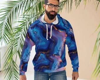 Aesthetic Hoodie Blue Agate Pattern - AOP Mother's Day Father's Day Gift - All Over Print - Blue And Black Quartz Pattern - Unisex Pullover