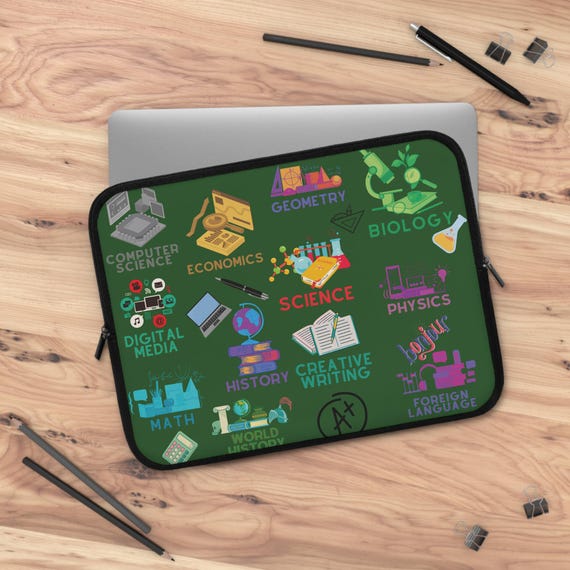 Colorful School Subject Laptop Sleeve: Neoprene Protection