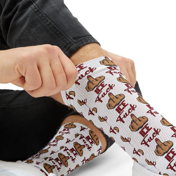 F ICE Middle Finger Pattern Sublimation Socks | Repeating Graphic Novelty Socks