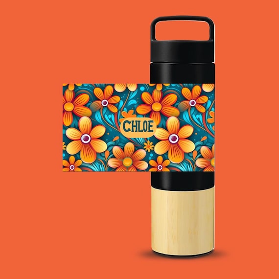 Vintage Flower Power Water Bottle - Retro Welly Design! Colorful Floral Insulated Vacuum Bottle, Copper Lined, Gift For Mothers Day