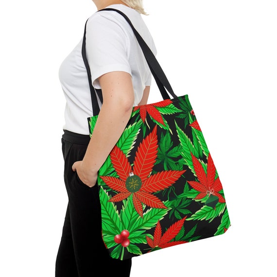 THC Holiday Tote/Hippie Bag For Christmas (AOP)- All Over Print In Three Sizes! Merry And Bright Christmas Colors! Great Gift For Canna Buds