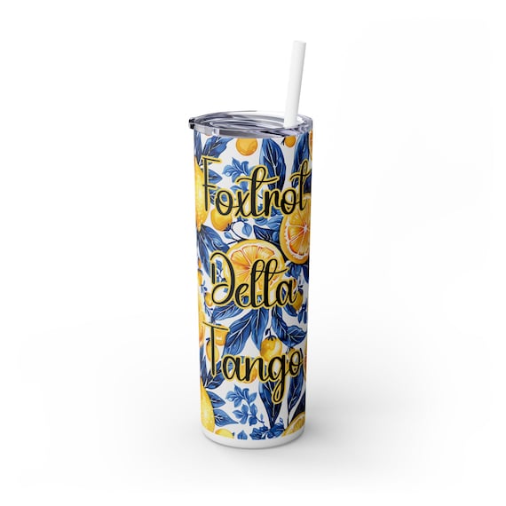 Vibrant Lemon and Floral FDT Skinny Tumbler - Stay Hydrated in Style at Protests and Picnics!, Home, Office, Gifts, Picnics, Activist Gift