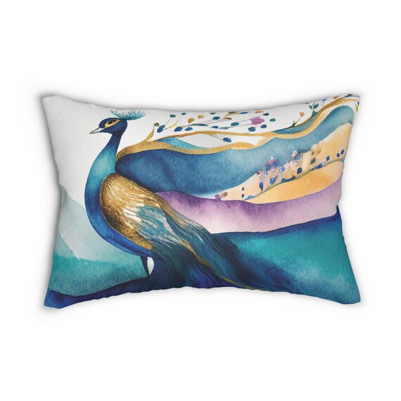 Peacock Lumbar Pillow: Unique Bedroom Accent, Stylish Gift Idea,Bohemian Home Decor, Decorative Cushion for Living Room, Cozy Bedroom Accent