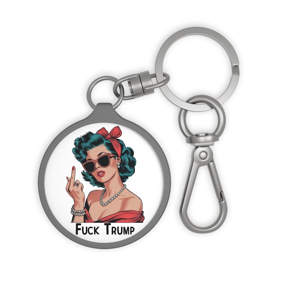 Vintage F*** Trump Key Ring Tag, Anti Trump Secret Santa Keychain, Great Gift Exchange, Stocking Stuffer For Adult, Funny Retro Key Tag