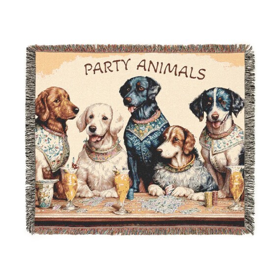 Cozy Whimsical Dog Lover's Woven Blanket, Dog Themed Throw, Animal Lover Gift, Home Décor, Perfect for Pet Owners, Housewarming, Birthday