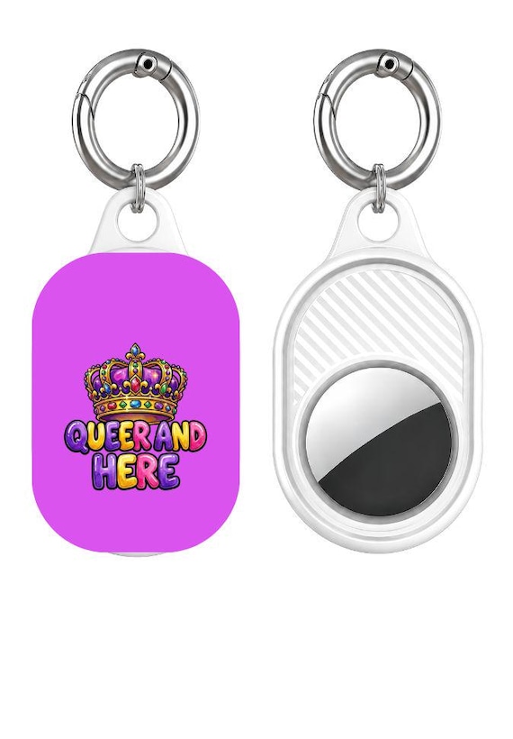 Queer and Here Crown Design AirTag Cover Keychain | Pride Accessory