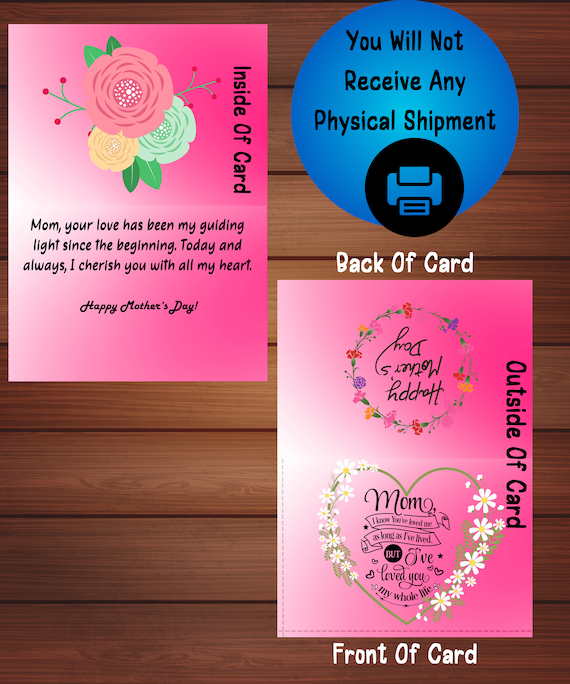 Mothers Day Card - Happy Mothers Day Printable Download - For Your Worlds Greatest Mom - Mothers Day Printable 5 x 7 Card