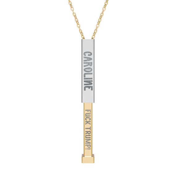 Subtle Anti Trump Hidden Message Sliding Bar Necklace | Engraved Name Secret Compartment