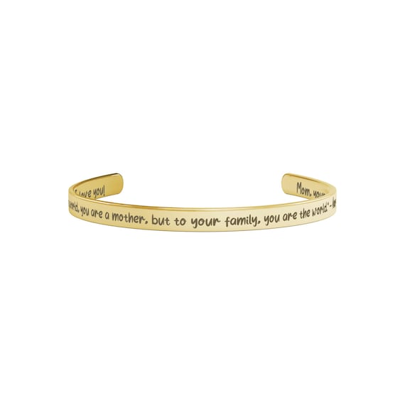 Sentimental Mothers Day Cuff Bracelet - Loving Quote and Message, Available in Rose Gold, Gold and Silver, Thin Stainless Steel Bangle
