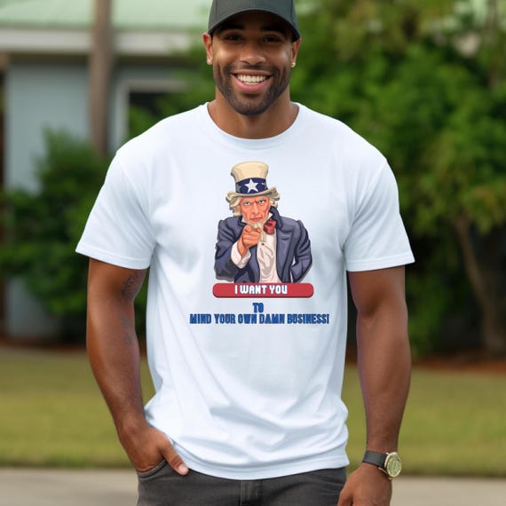 Anti Trump Uncle Sam WW2 Unisex Heavy Cotton Tee - Tim Walz "Mind Your Own Damn Business!" -Kamala Harris 2024 Petrify The Patriarchy in Nov