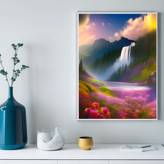 Colorful Printable Digital Download Landscape Waterfall Beauty #3 of 3 Images Variety Ratio Sizes 16 Different Sizes Vivid Midjourney