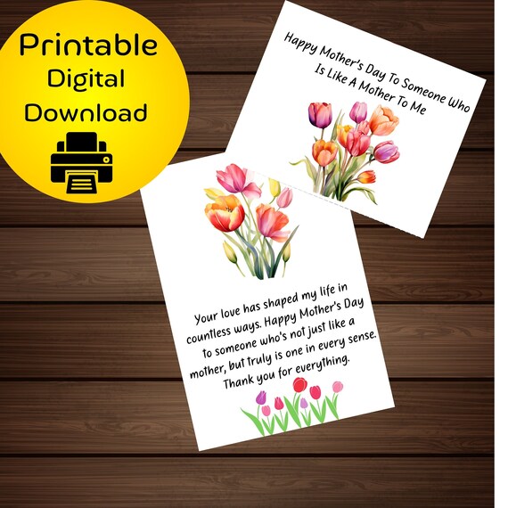 Printable Mother's Day Card For Second Mom, Cool Aunt, Godmother, Mother-In-Law, Older Sister Like Mom