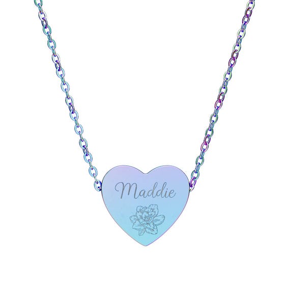 Custom Gardenia Necklace - Sentimental Stainless Steel Pendant! Personalized Heart Charm, Sentimental Jewelry Gift, Engraved Necklace