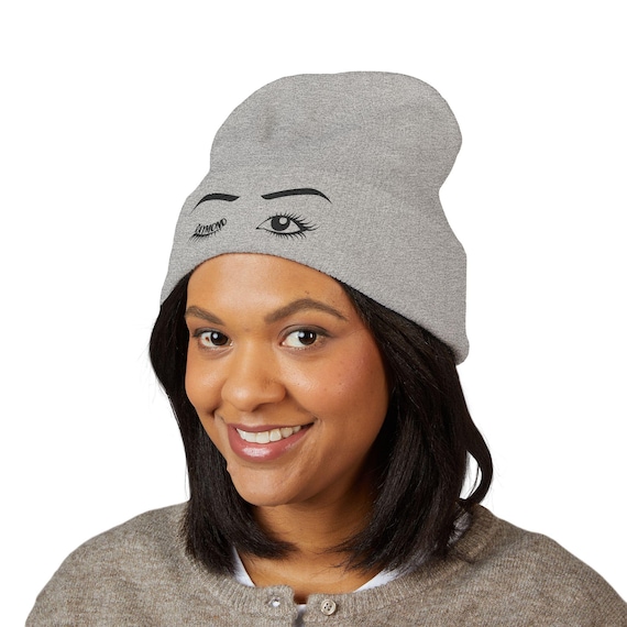 Custom Embroidered Eyelashes Beanie: Personalized Cuffed Skully Cap