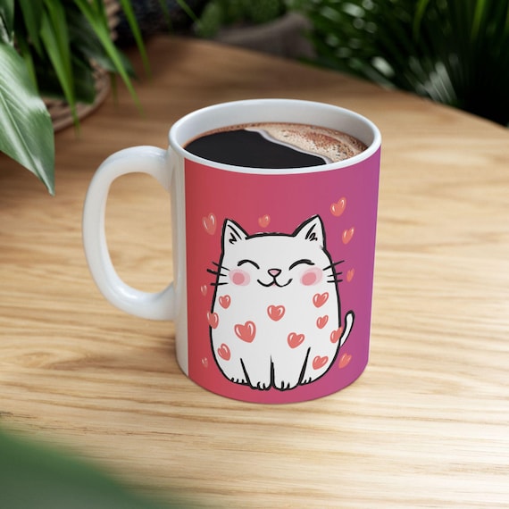 Purrfect Gift for Cat Lovers - Cozy Cat Heart Coffee Mug, Adorable Kitty Coffee Cup, Perfect Gift Cat Lovers, Valentine's Day, Birthday Gift