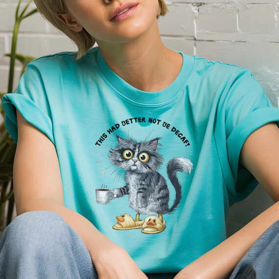 Funny Cat Decaffeinated Mom Shirt Death Before Decaf Unisex Jersey Short Sleeve Tee - Cat Themed Gift For Cat Lovers And Caffeine Addicts