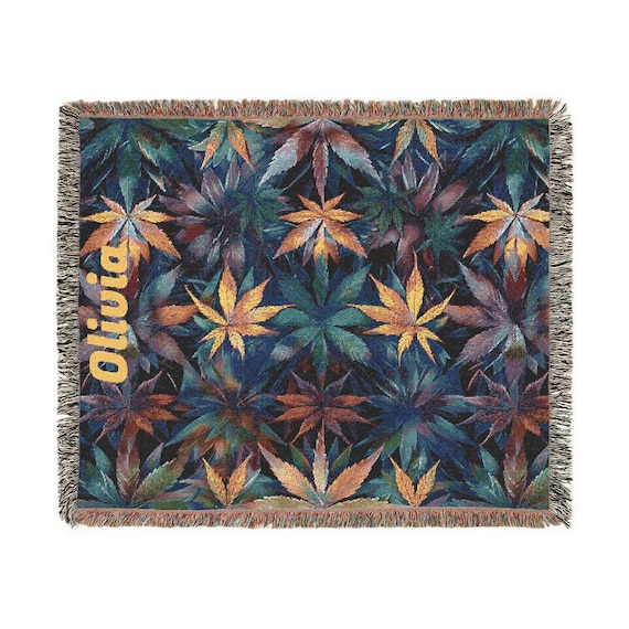 Cannabis Personalized Woven Blanket - Cozy Leaf Design, Unique Gift for Birthdays, Housewarming, Relaxation, Home Decor, Pot Smoker Gift