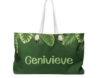Tropical Leaves Name Weekender Bag | Personalized Mom Gift In Green