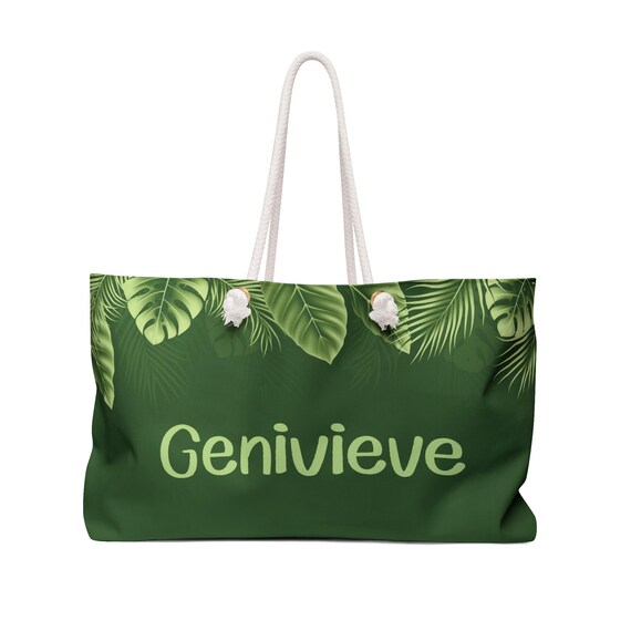 Tropical Leaves Name Weekender Bag | Personalized Mom Gift In Green
