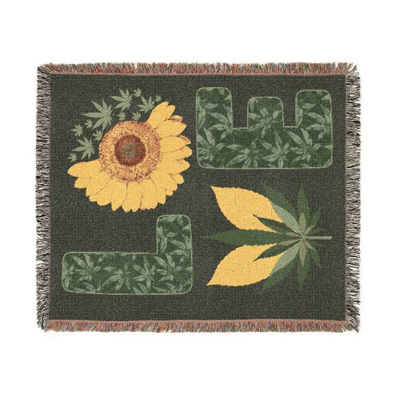 Cannabis Floral Woven Blanket | Cotton Sofa Throw Or Wall Tapestry For Weed Lovers