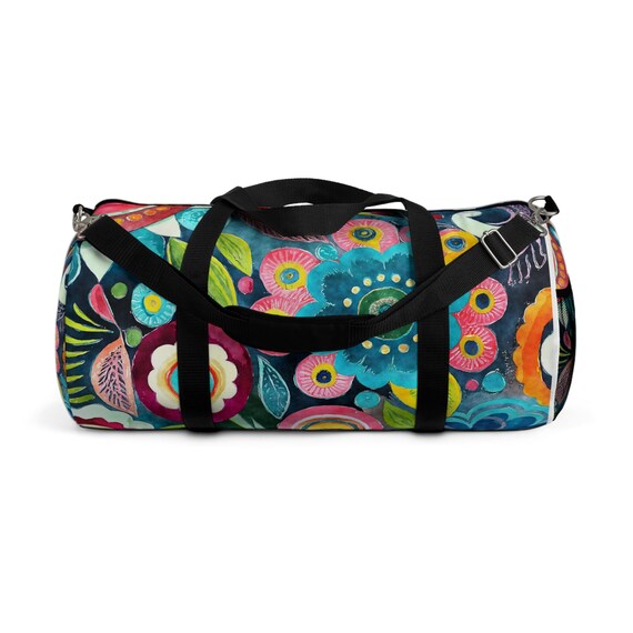 Retro Canvas AOP Duffel Bag - Two Sizes Available - Weekend, Gym, Yoga, Travel, Dance, Hospital or Overnight Bag!
