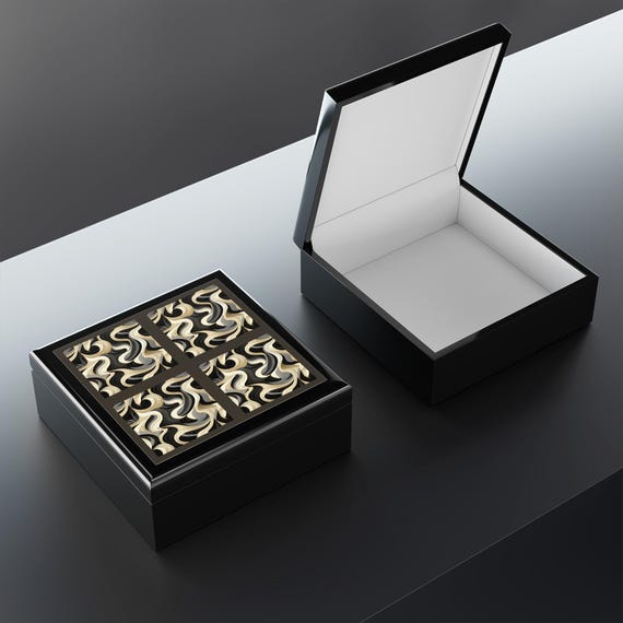 Neutral Swirl Pattern Jewelry Box | Black Beige Abstract Decorative Box