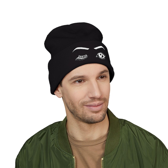 Embroidered Eyelashes Beanie: Personalized Cuffed Skully Cap