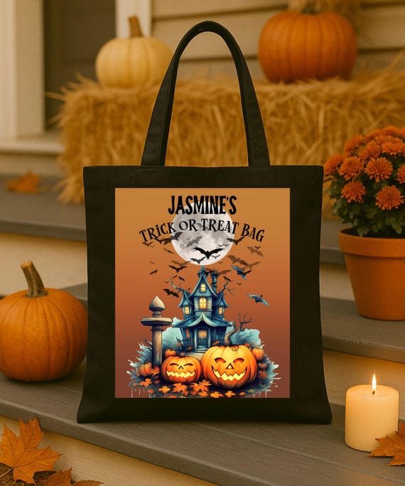 Halloween Fun: Customized Cotton Canvas Treat Bag for Kids! Reusable Halloween Goodies Bag For Children, Personalized In Black Or White